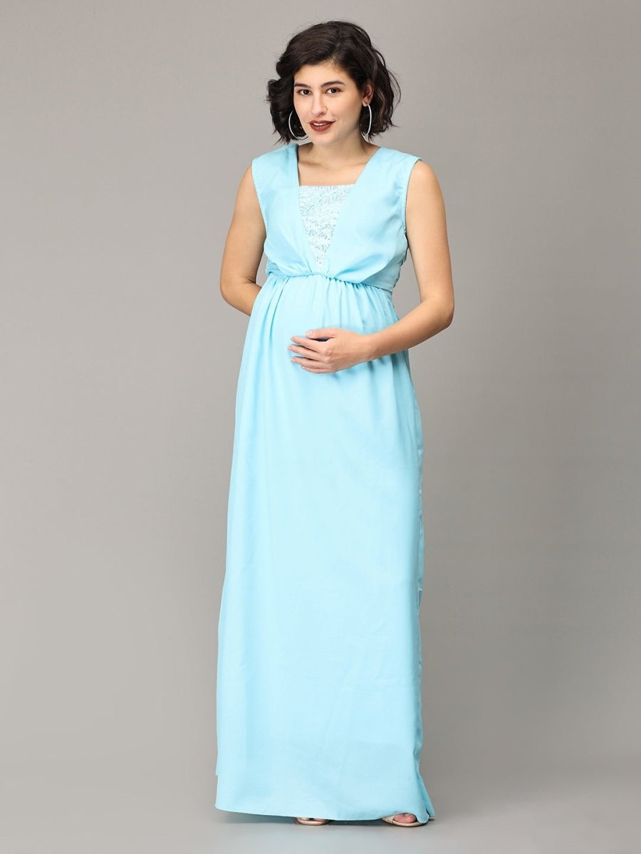 Ice Lilly Sequins Maternity Dress Blue