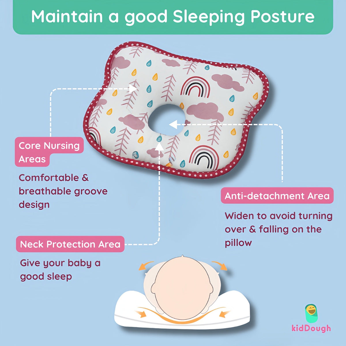 Memory Foam Organic Cotton Head Shaping Pillow For Babies