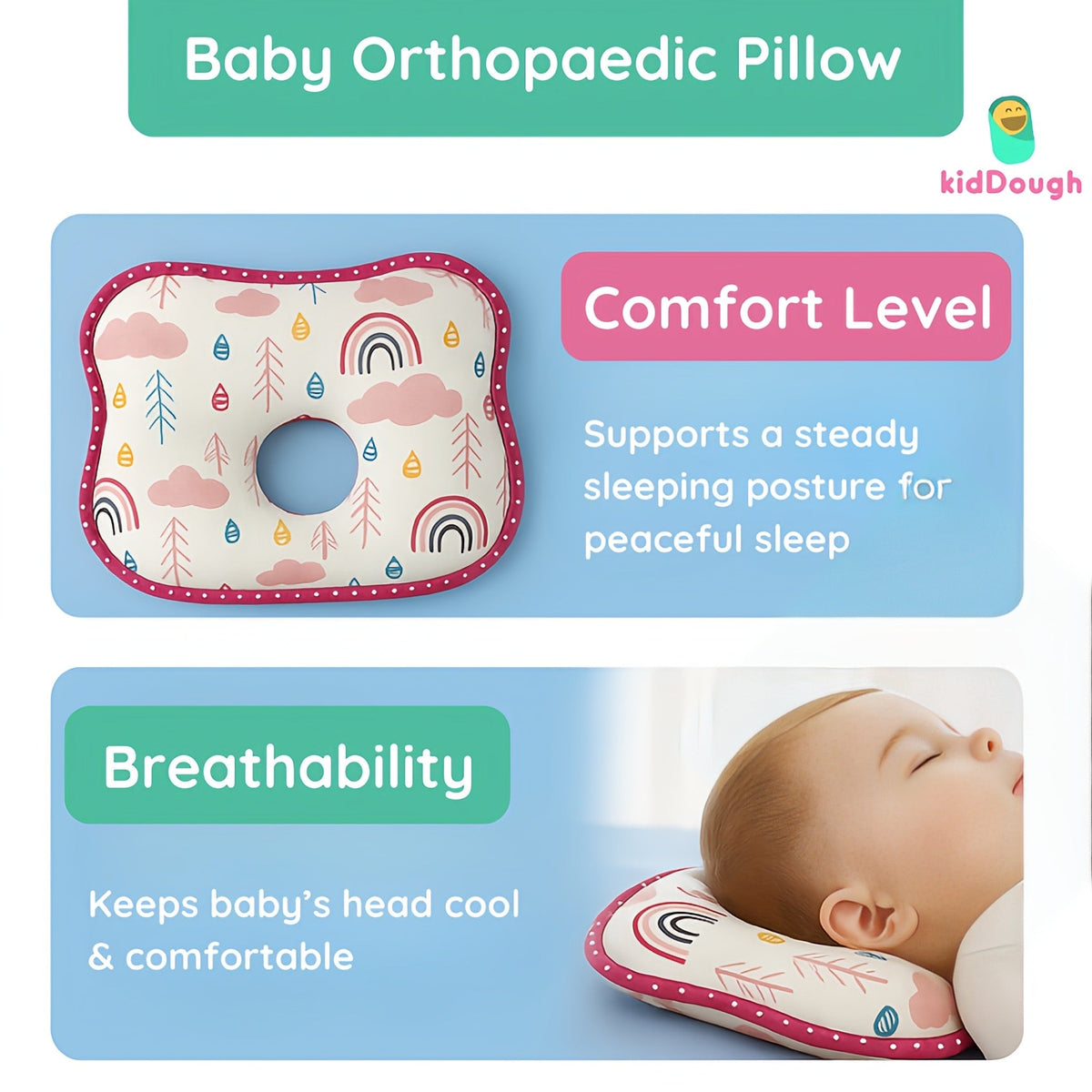 Memory Foam Organic Cotton Head Shaping Pillow For Babies