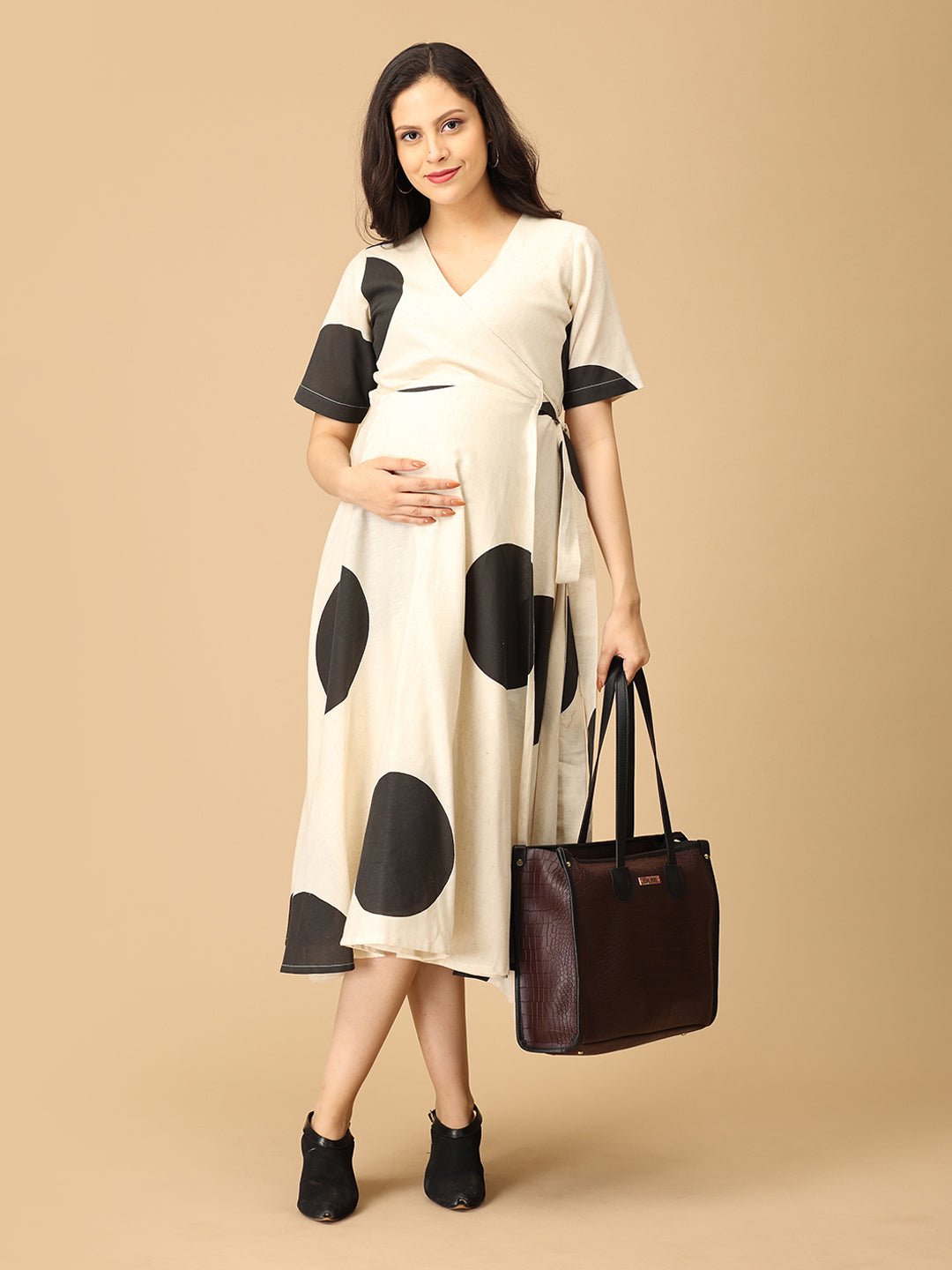 In a Dotty Mood Maternity and Nursing Wrap Dress Black