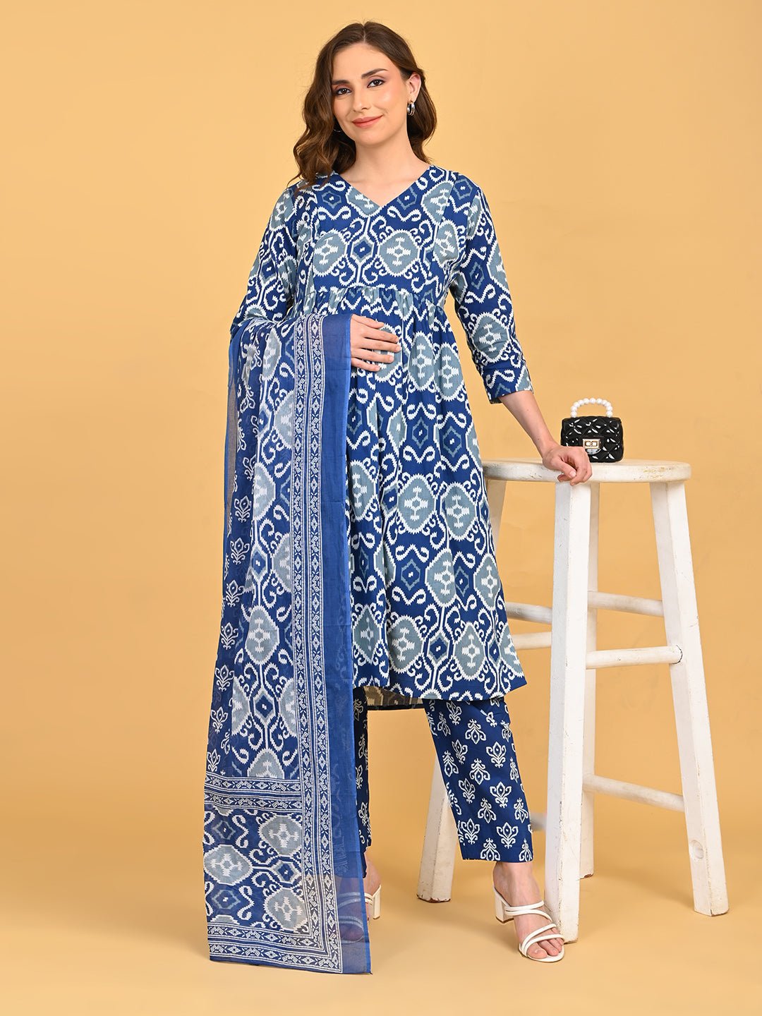 Indigo Mode Maternity and Nursing Kurta Set Blue