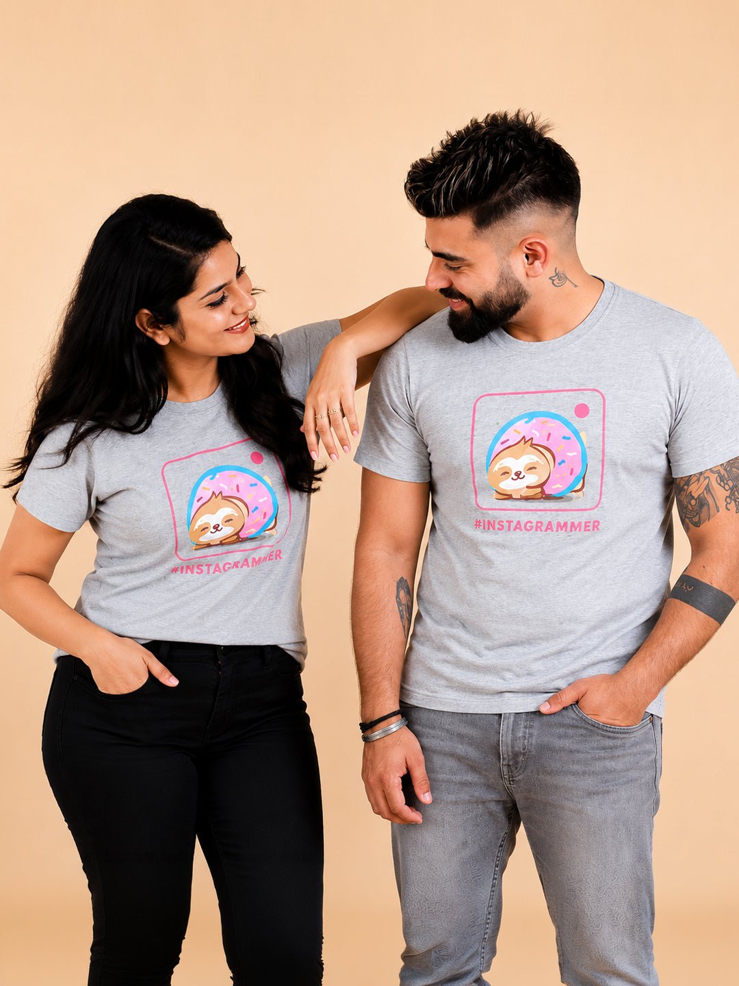 Insta Parents Grey Cotton Matching Family T-Shirt Twinning Combo Of 2