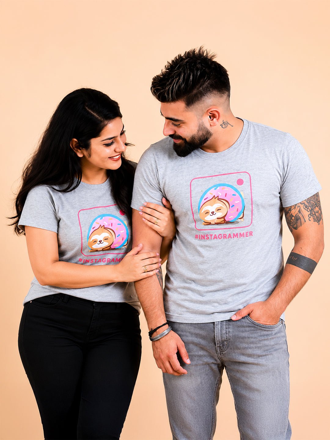 Insta Parents Grey Cotton Matching Family T-Shirt Twinning Combo Of 2