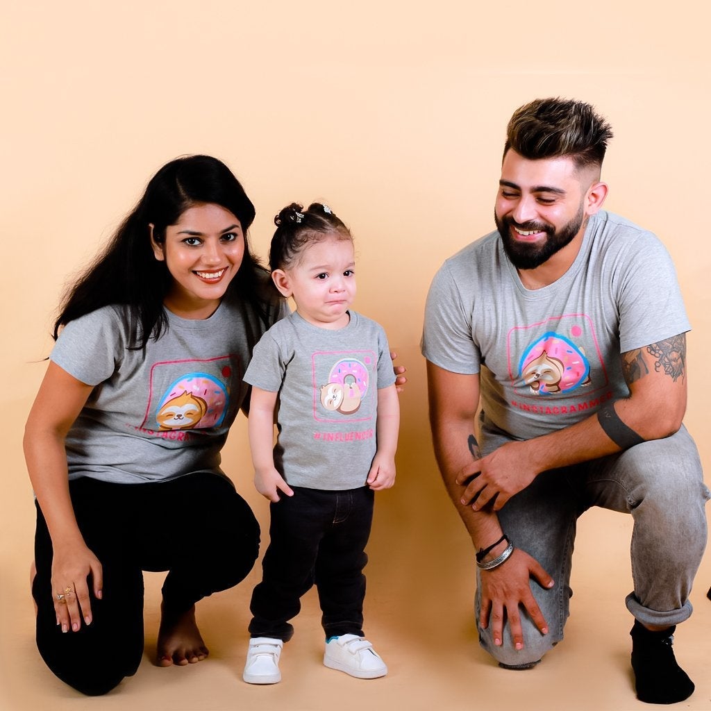 Insta Parents Grey Cotton Matching Family T-Shirt Twinning Combo Of 3
