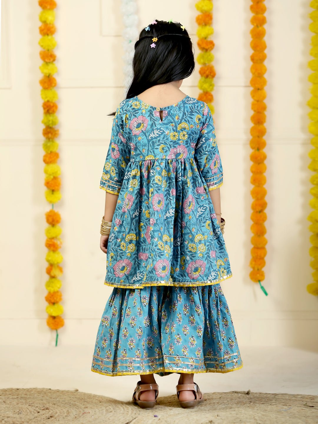 Jaldhara Floral Print Girls Anarkali Sharara Set