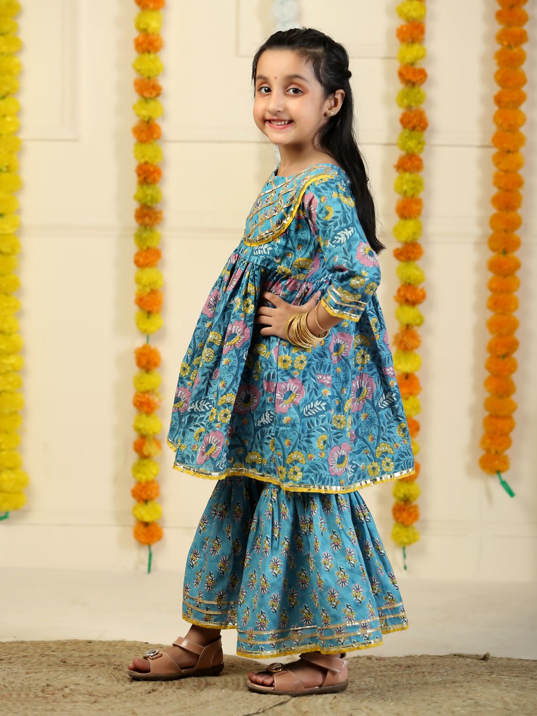 Jaldhara Floral Print Girls Anarkali Sharara Set
