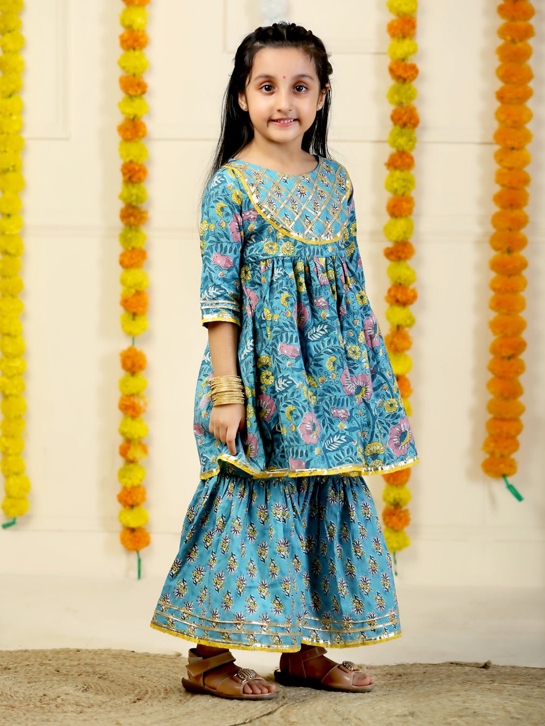 Jaldhara Floral Print Girls Anarkali Sharara Set