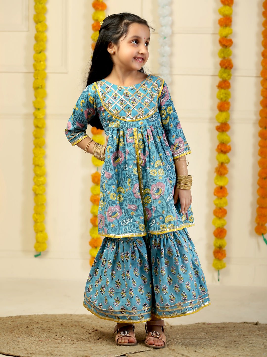 Jaldhara Floral Print Girls Anarkali Sharara Set