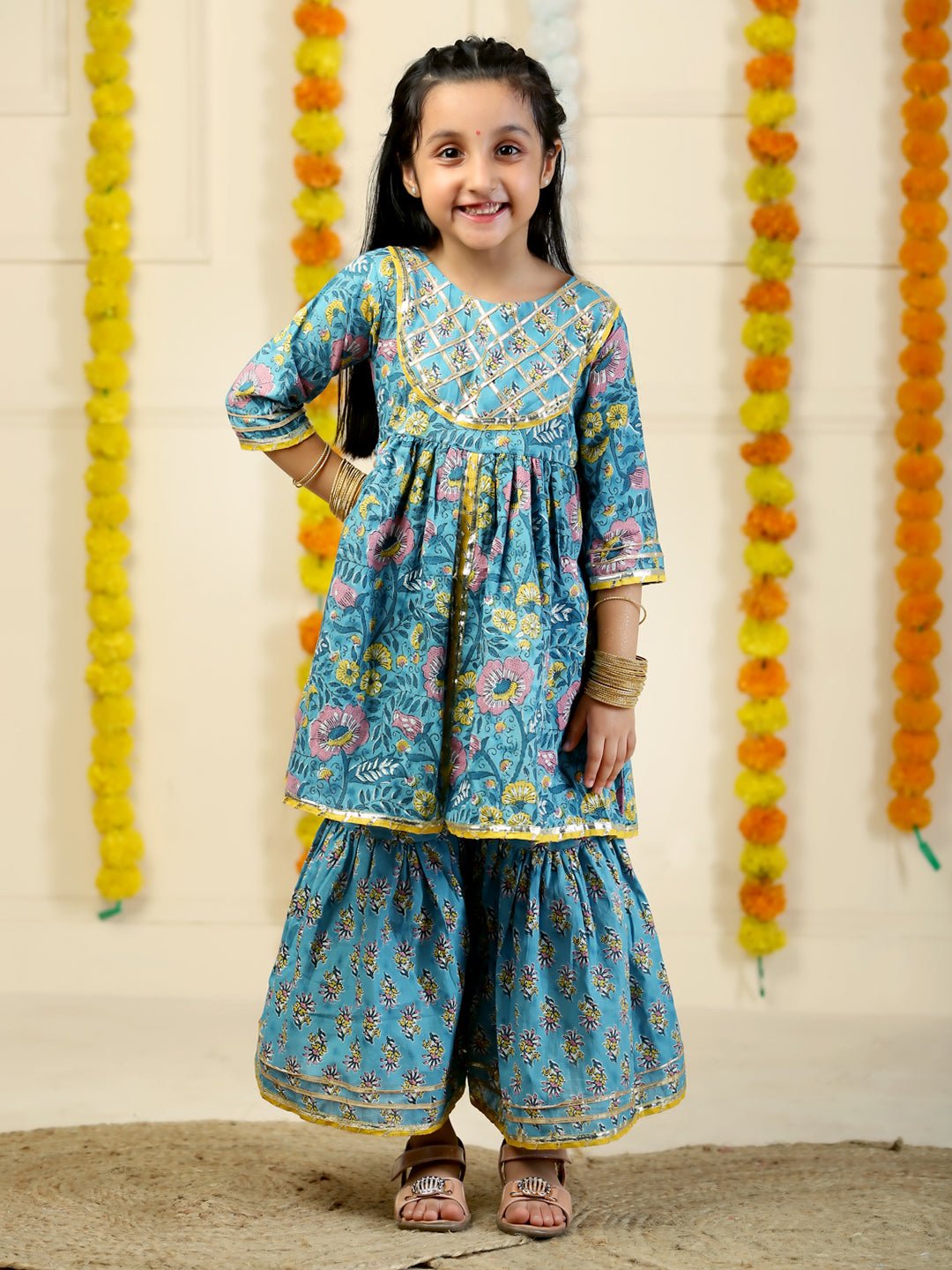 Jaldhara Floral Print Girls Anarkali Sharara Set