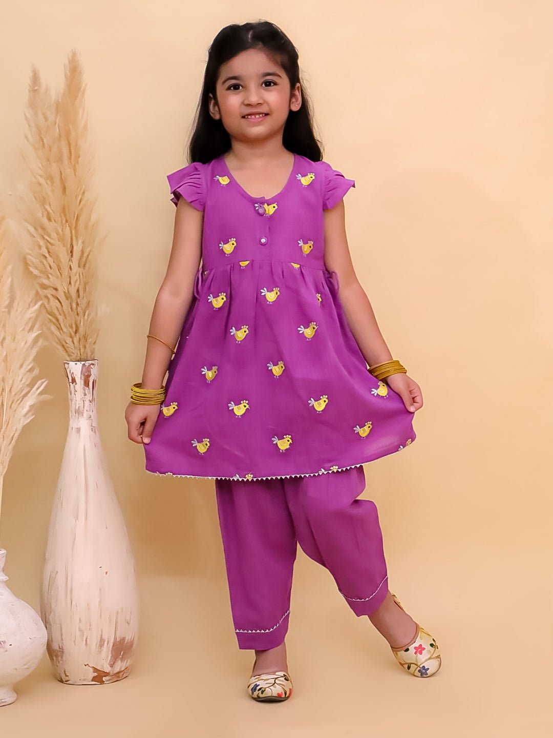 Jhilmil Purple Embroidered Girls Kurta Set For Babies