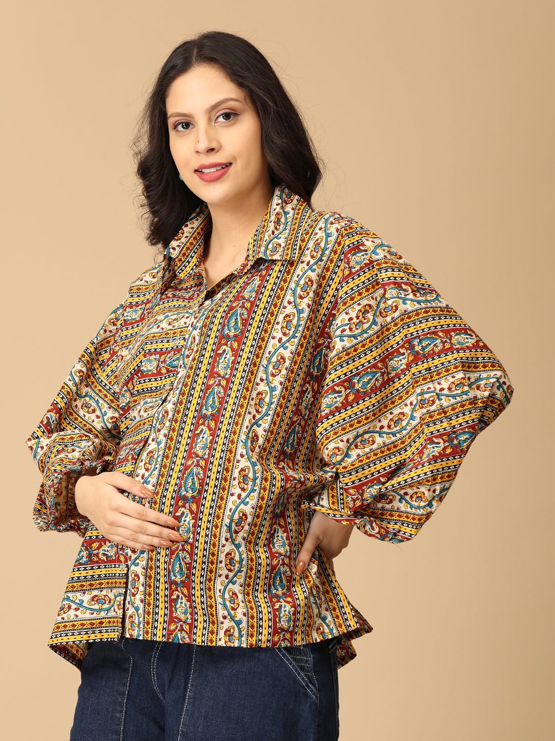 Kalavriti Maternity and Nursing Oversized Shirt Multi