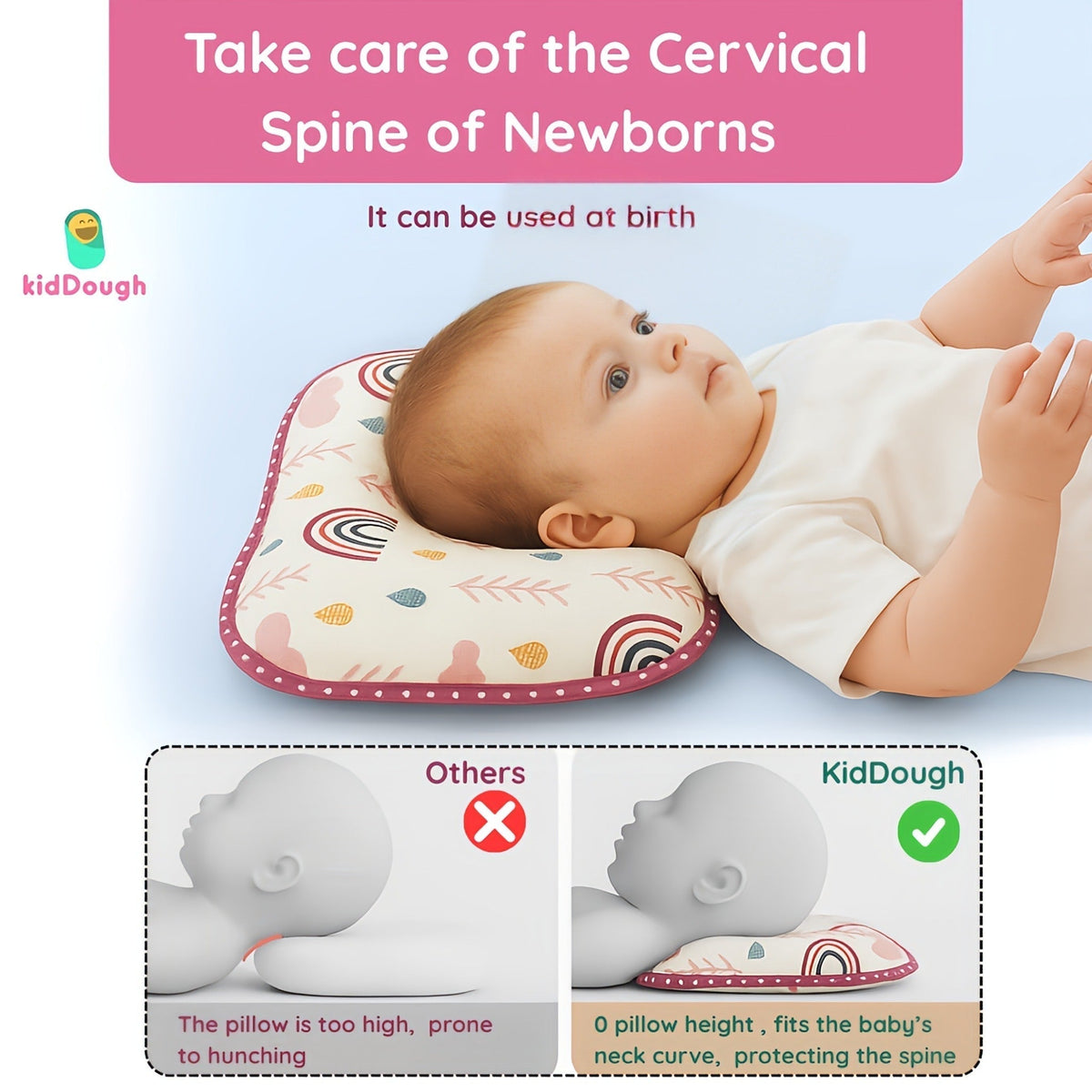 Memory Foam Organic Cotton Head Shaping Pillow For Babies