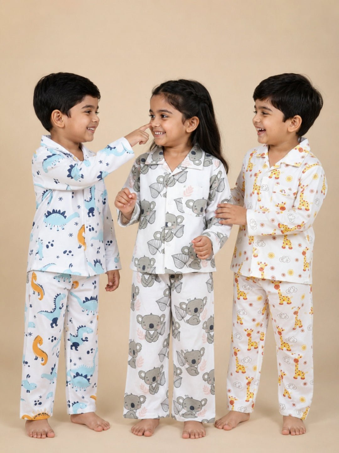 Multi Baby Koala Giraffe Dino Pajama Set For Kids