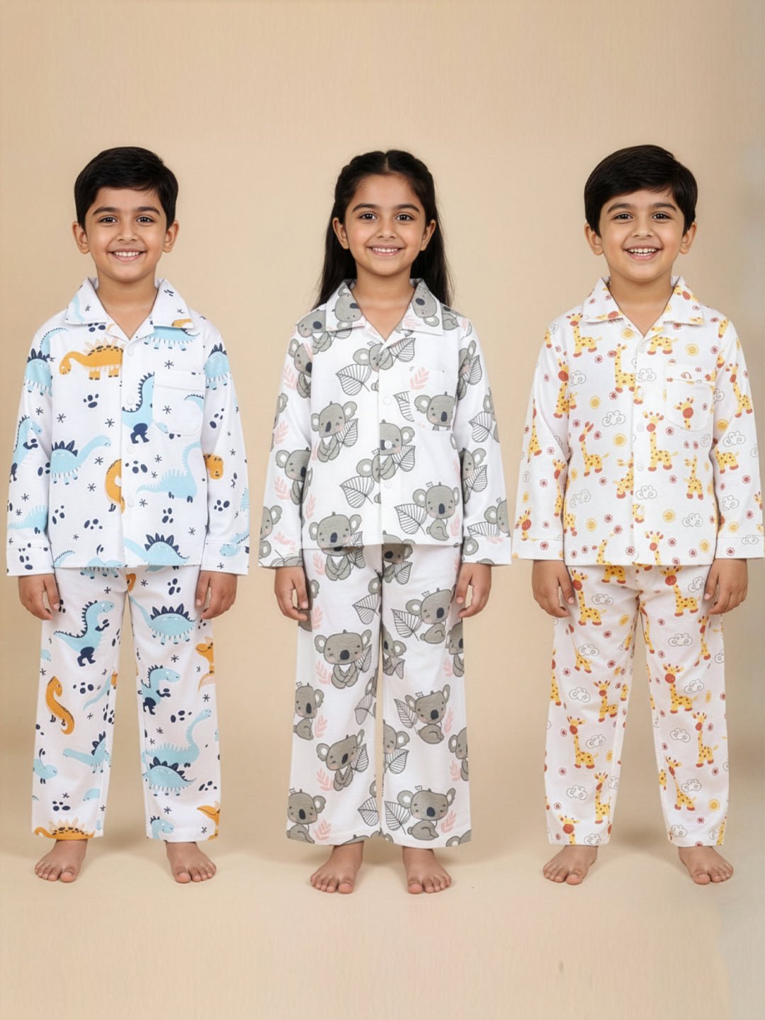 Multi Baby Koala Giraffe Dino Pajama Set For Kids