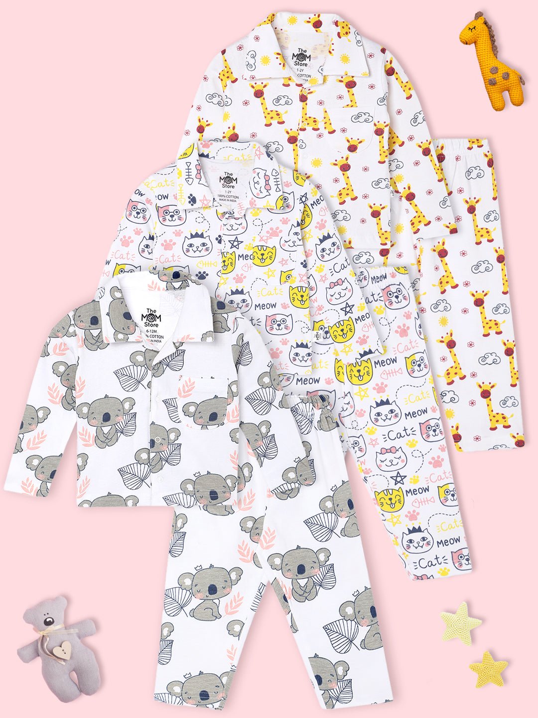 Multi Baby Koala Giraffe Meow Pajama Set For Kids