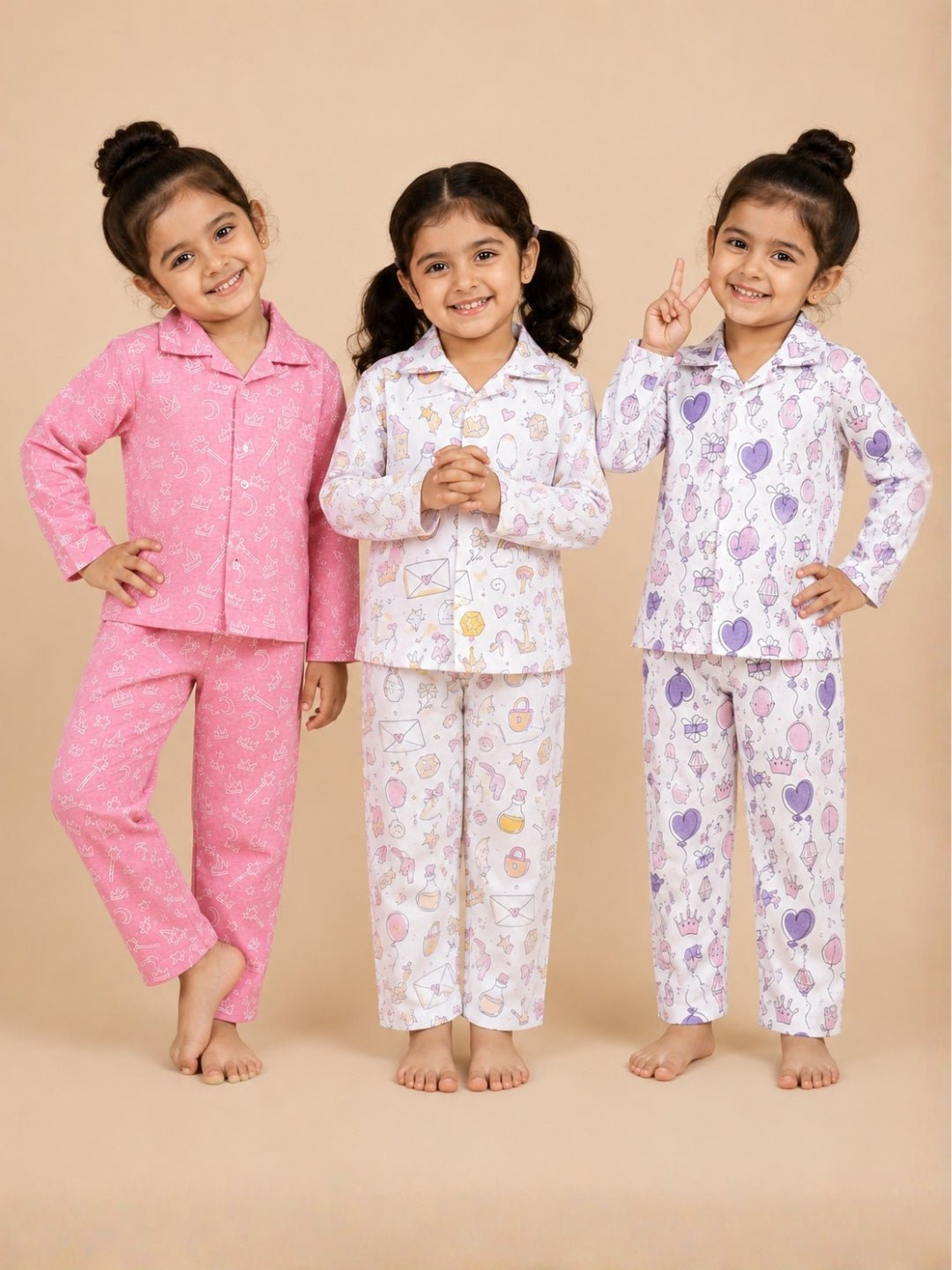 Multicolor Princess Party Pink-A-Boo Fairy Pajama Set For Kids