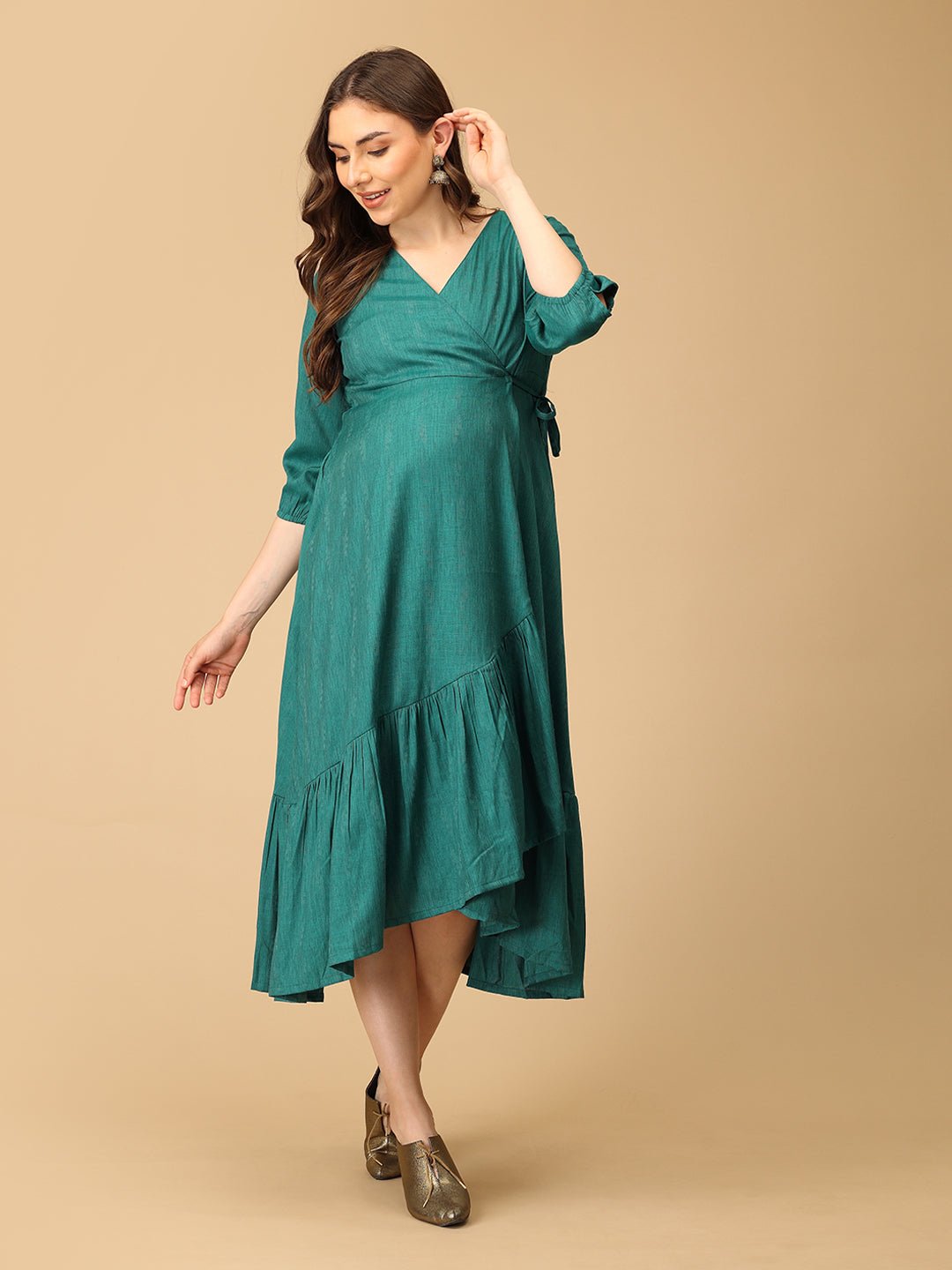 Lagoon Swing Maternity and Nursing Wrap Dress Teal