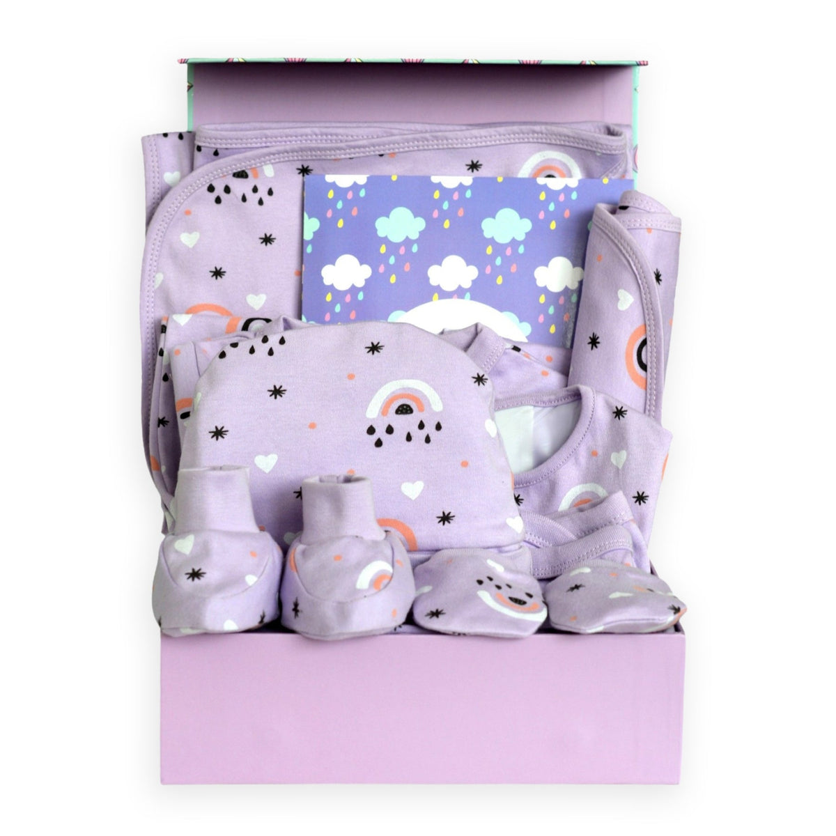 Lavender Pixie 11 PCS Newborn Baby Gift Box With Romper And Milestone Cards