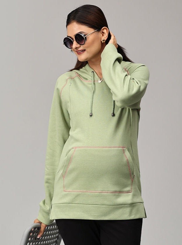 Leaf Me Be Maternity and Nursing Hoodie Sweatshirt Pastel Green