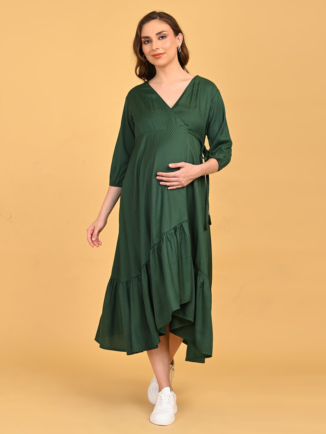 Leaf Me Breathless Maternity Wrap Dress Green