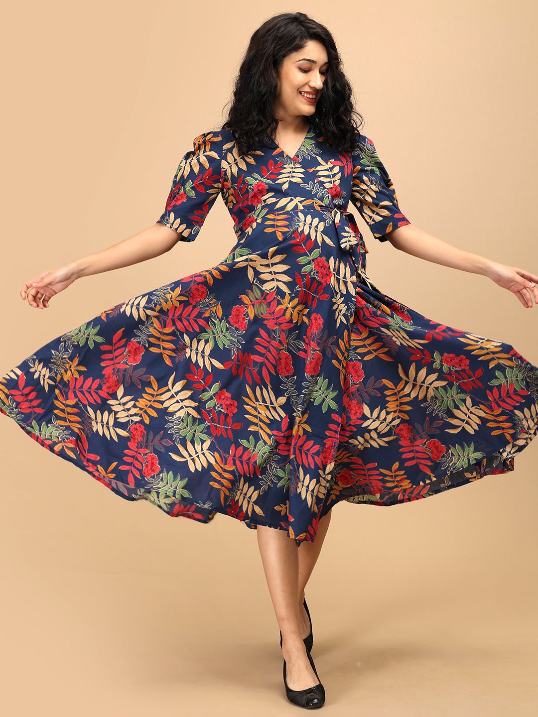 Leaf the Drama Maternity and Nursing Wrap Dress Multi