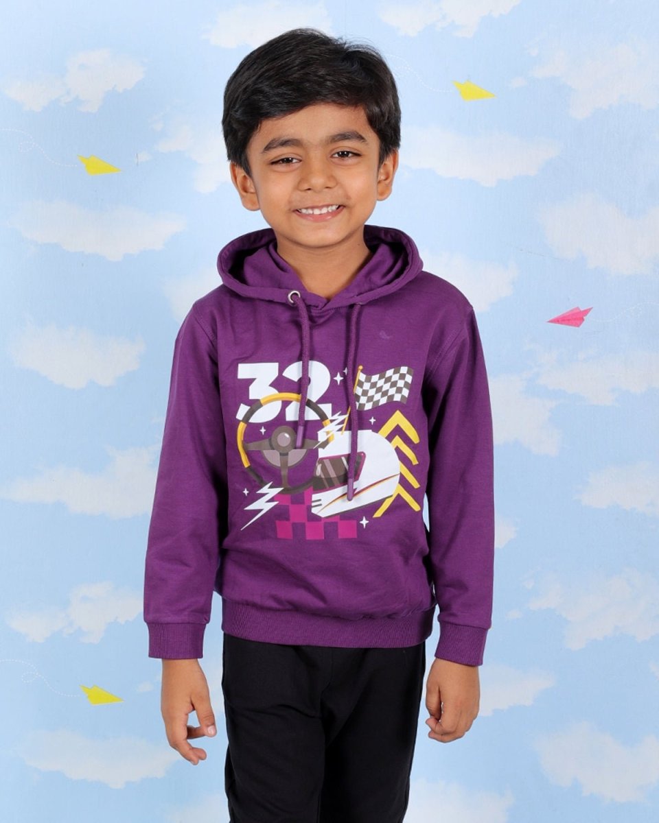 Purple Let's Go Race Hooded Sweatshirt For Boys