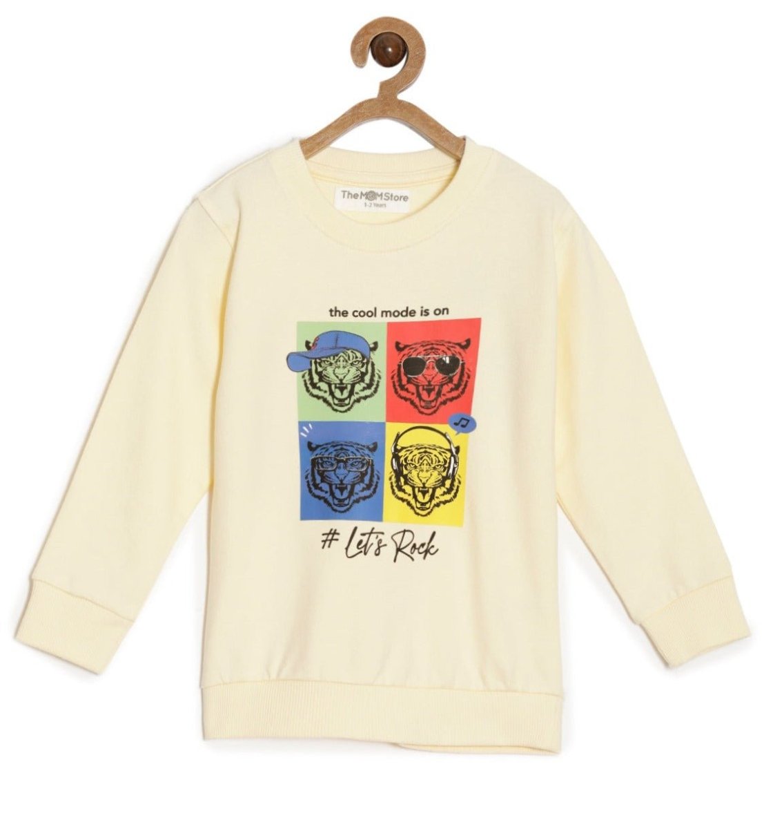 Beige Let's Rock Tiger Print Sweatshirt For Boys