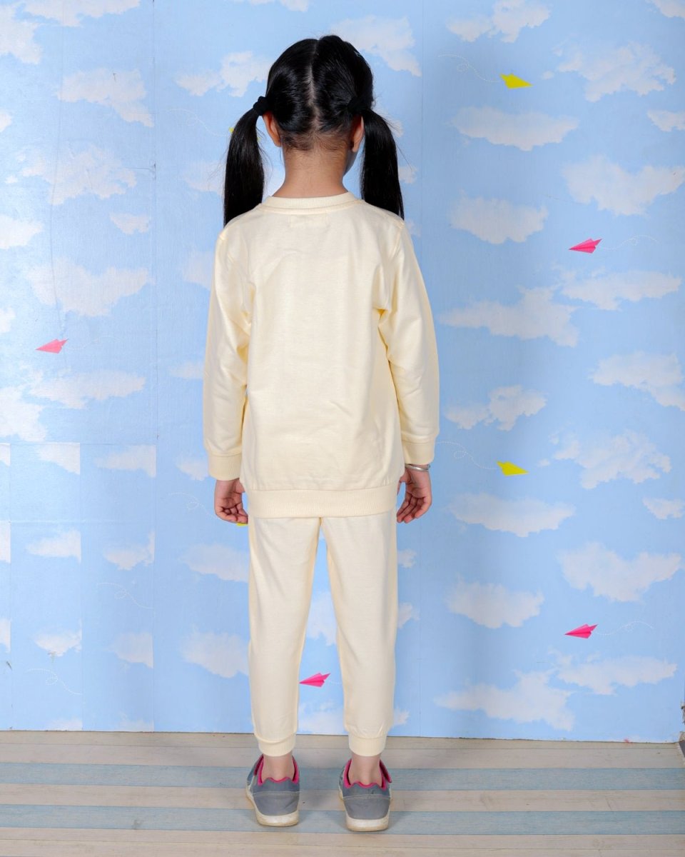 Beige Li'l Butterfly Jogger Set For Girls