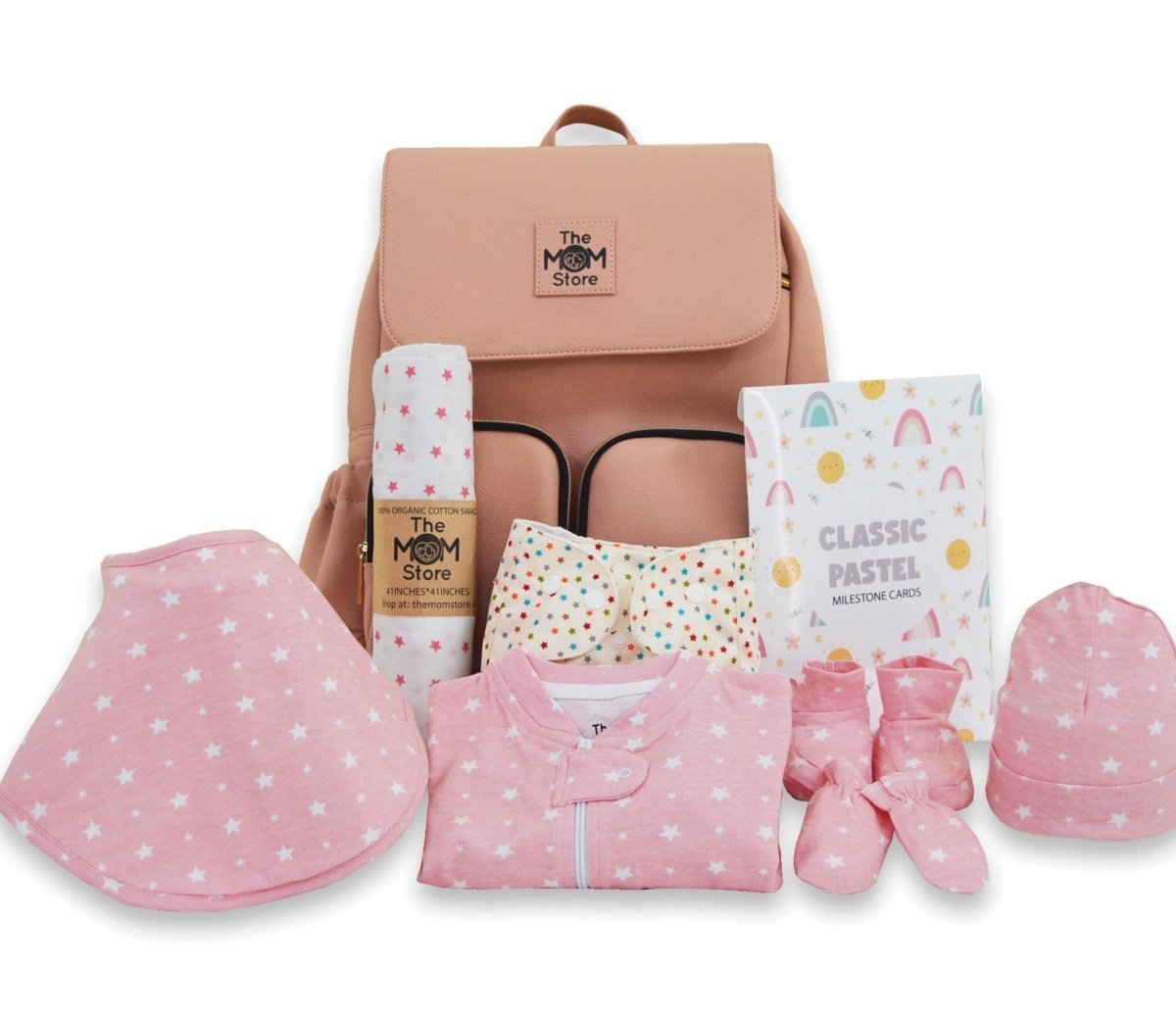 Pink 9 PCS Newborn Baby Gift Box With Diaper Bag And Milestone Cards