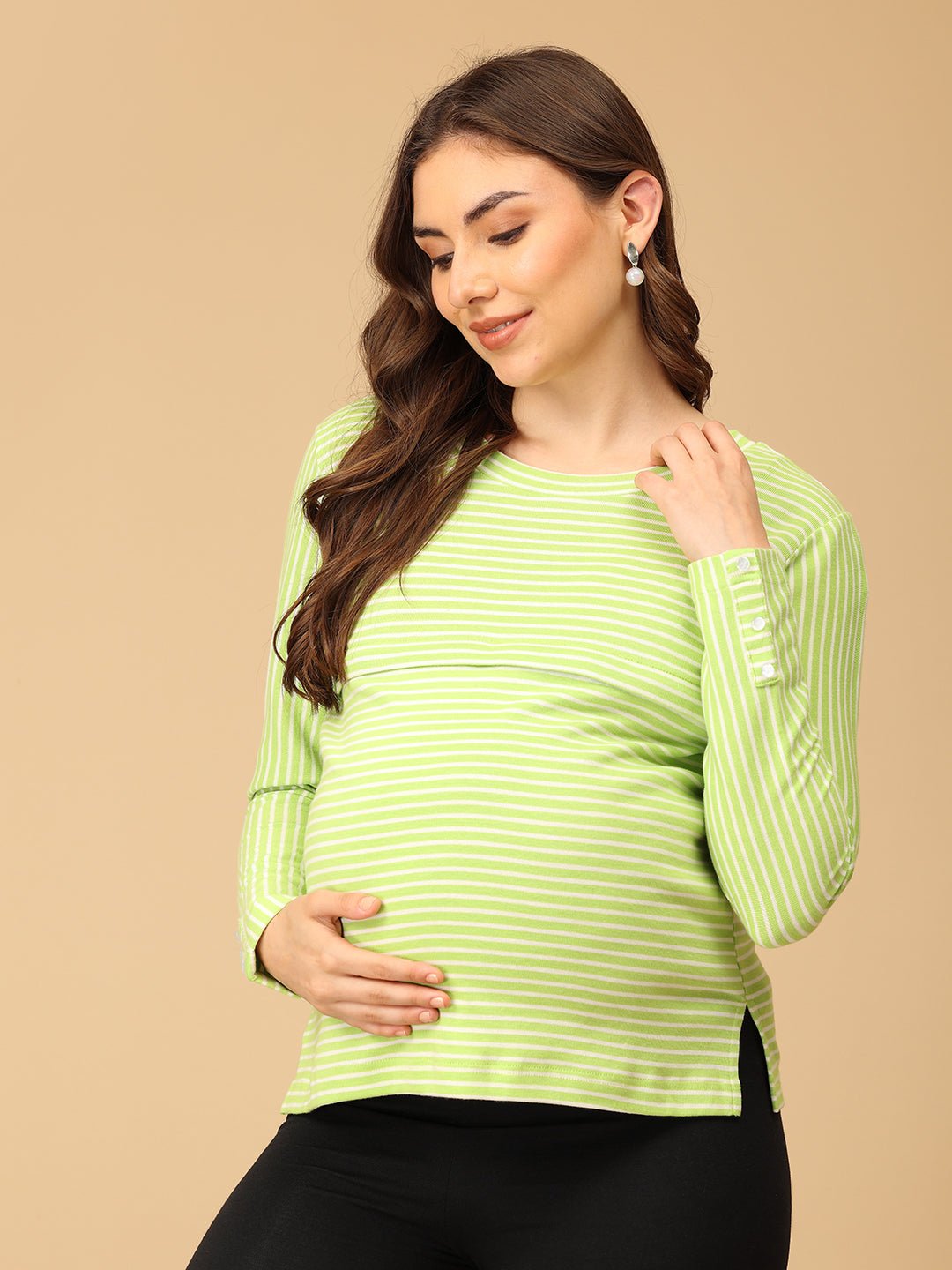 Line It Zing Maternity and Nursing Winter Top Lime