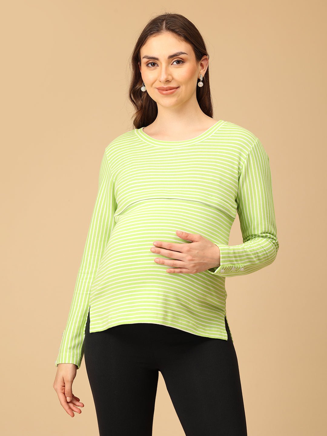 Line It Zing Maternity and Nursing Winter Top Lime
