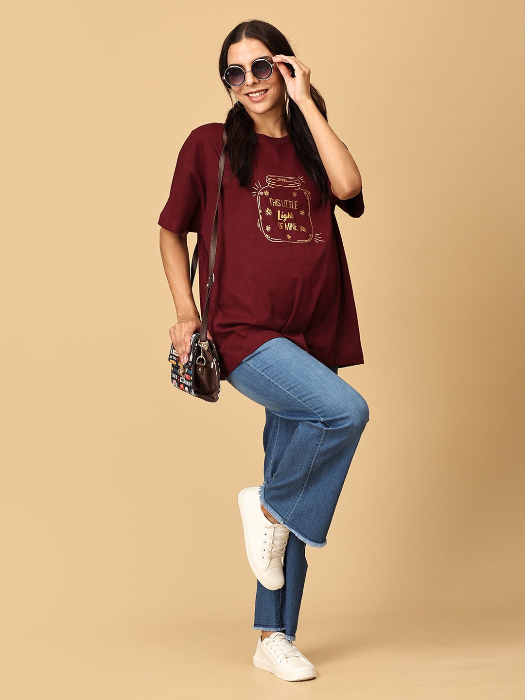 Little Light of Love Oversized Maternity and Nursing T shirt Maroon