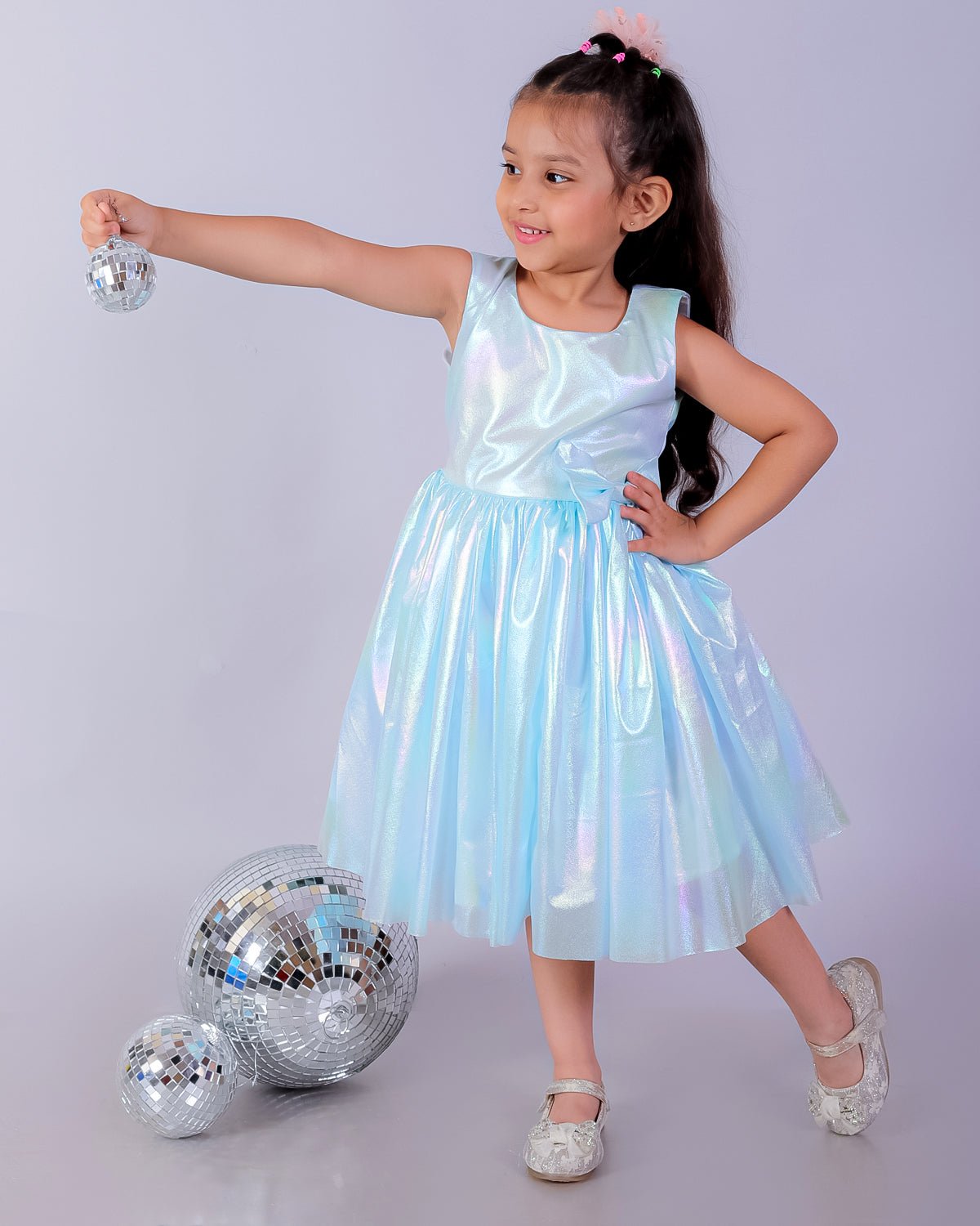Little Mermaid Blue Iridescent Shimmering Girls Tulle Dress For Kids