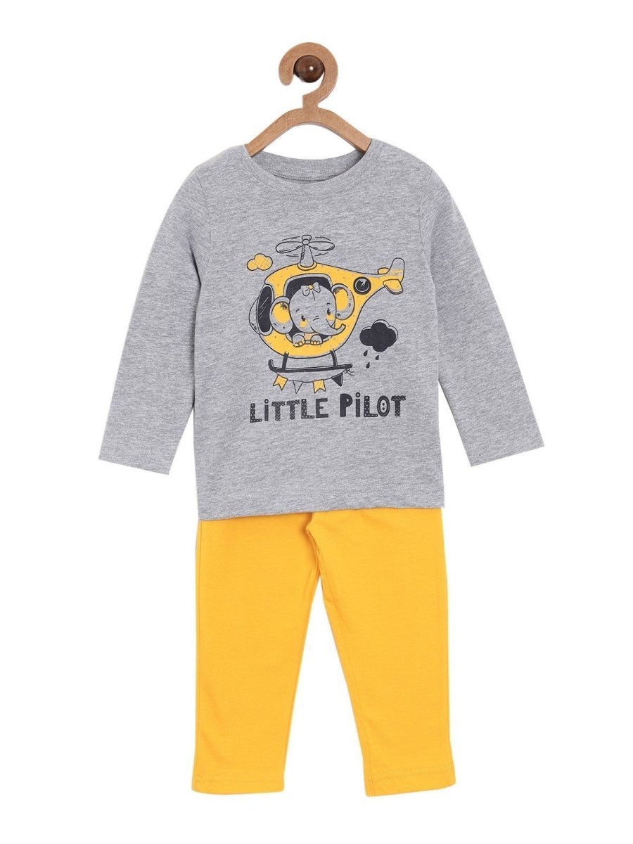 Little Pilot Print Kids Long Sleeve Cotton Casual Set