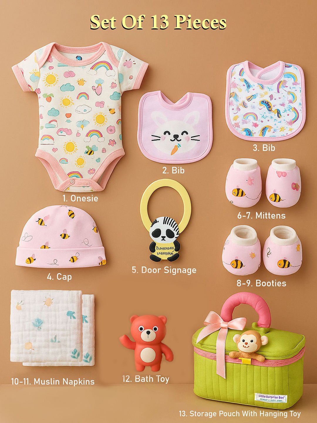 Blue Monkey 13 PCS Newborn Baby Boy Gift Box With Pouch And Toy