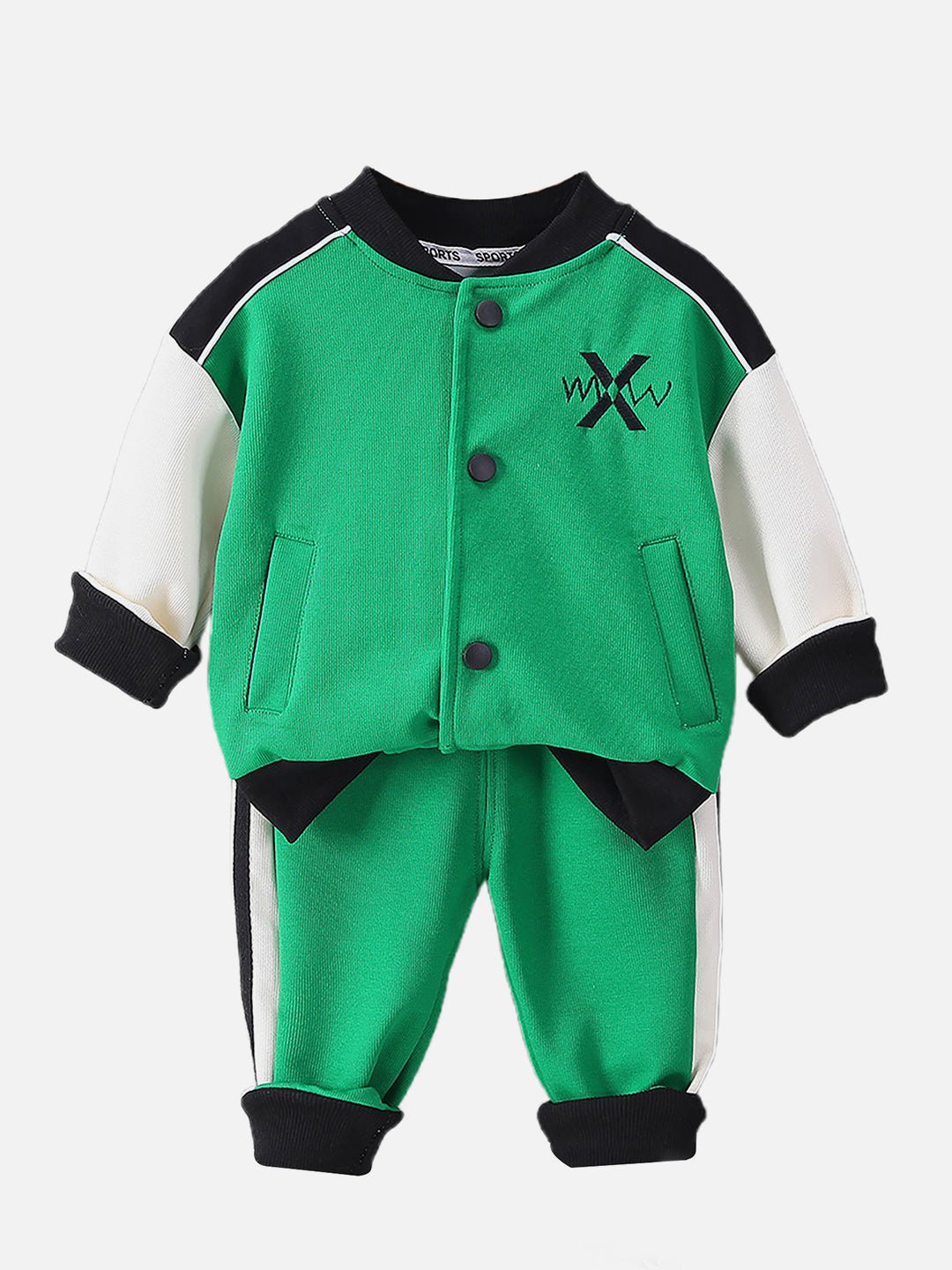Green Varsity Style Jacket With Matching Tracks Kids 2 Piece Set