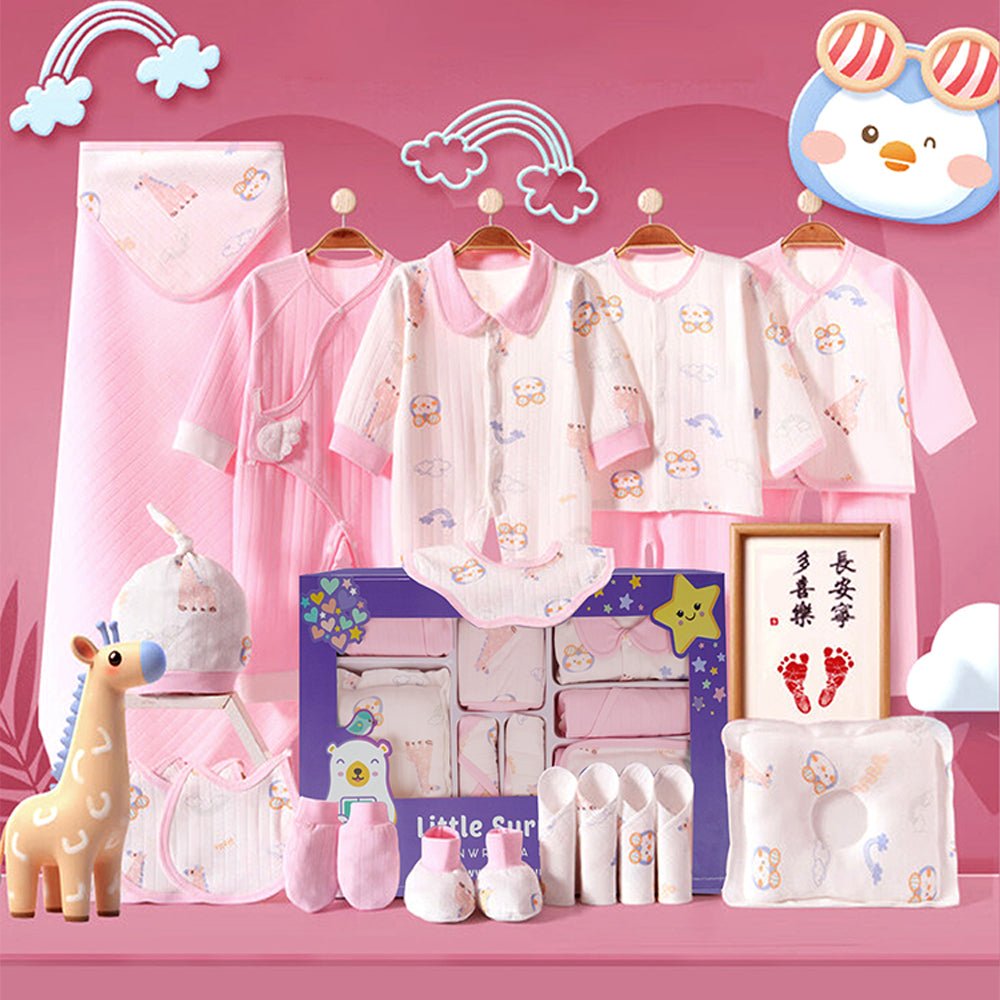 Pink Penguin 22 PCS Newborn Baby Gift Box With Rompers And Swaddle