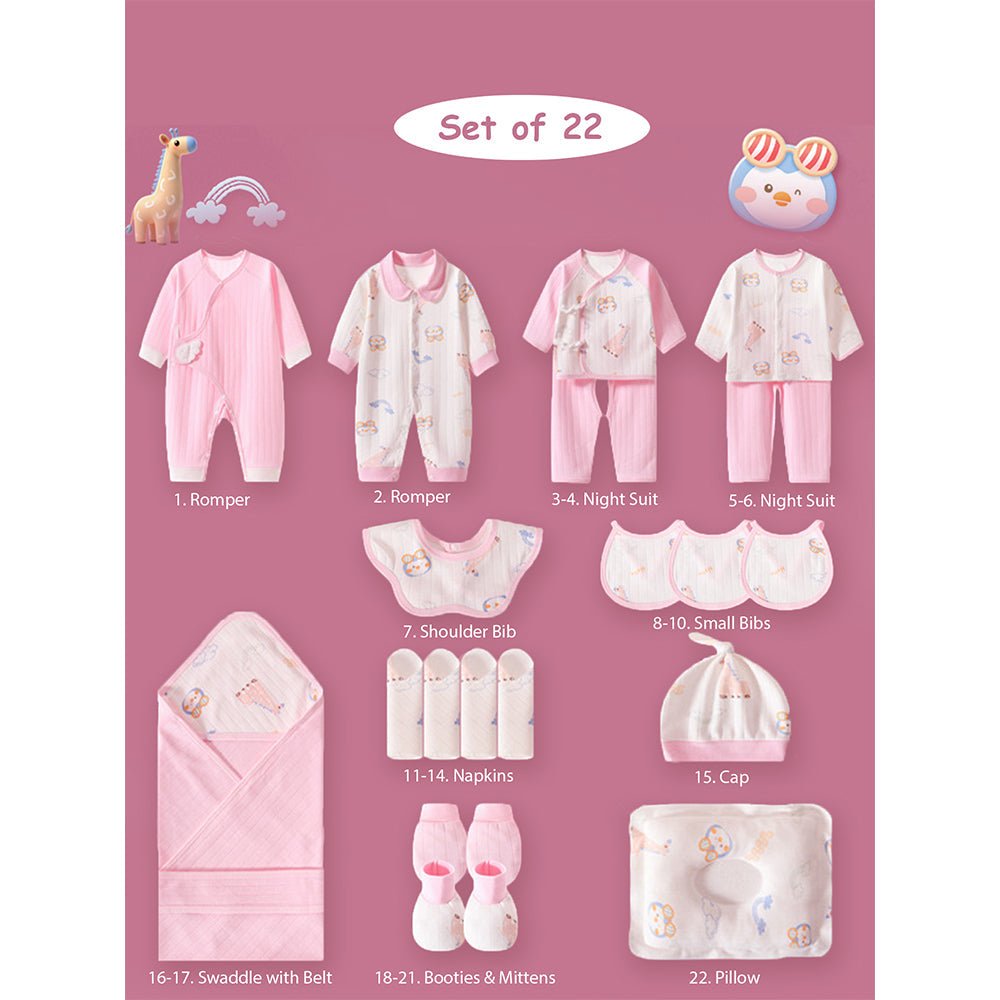 Pink Penguin 22 PCS Newborn Baby Gift Box With Rompers And Swaddle