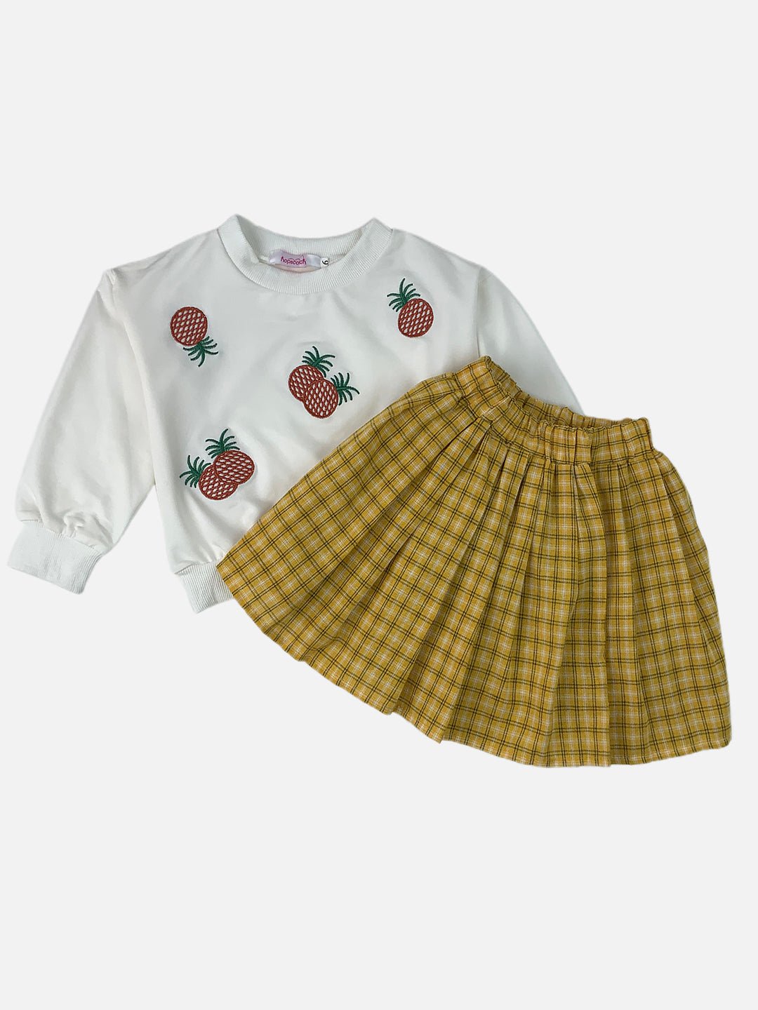 Little Surprise Box White Pineapple Sweatshirt Skirt Winterwear Set For Girls