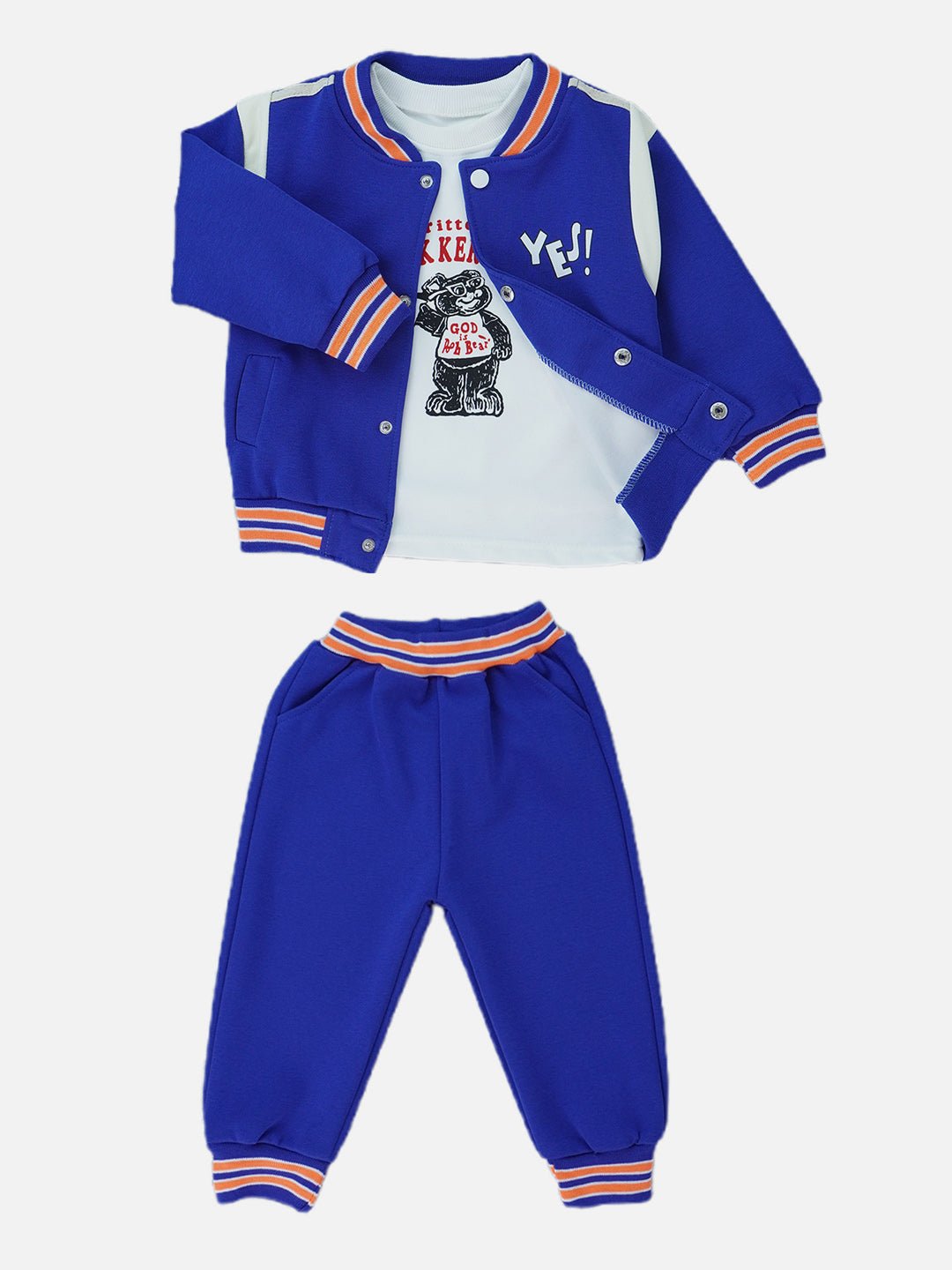 Blue and Orange Varsity Jacket with Matching Tracks 3-Piece Set