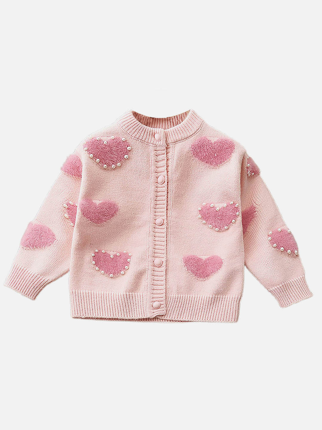 Little Surprise Box Baby Pink Pearl Hearts Warmer Cardigan Sweater For Kids