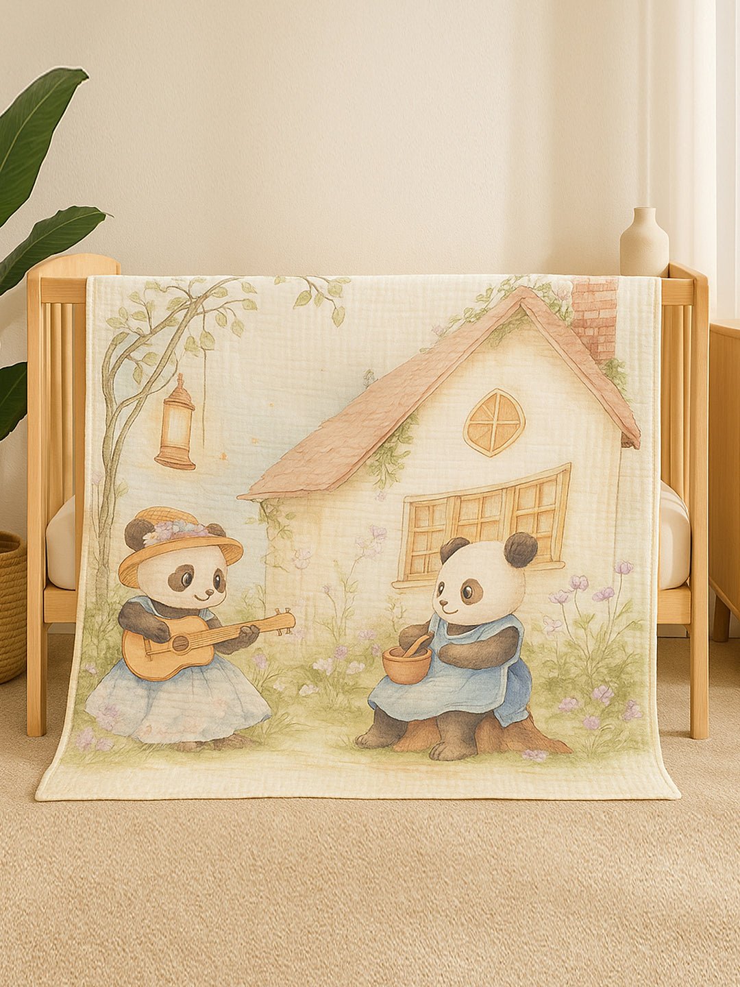 Musical Fox 1 PC Cotton Muslin Baby Blanket With Breathable Fabric