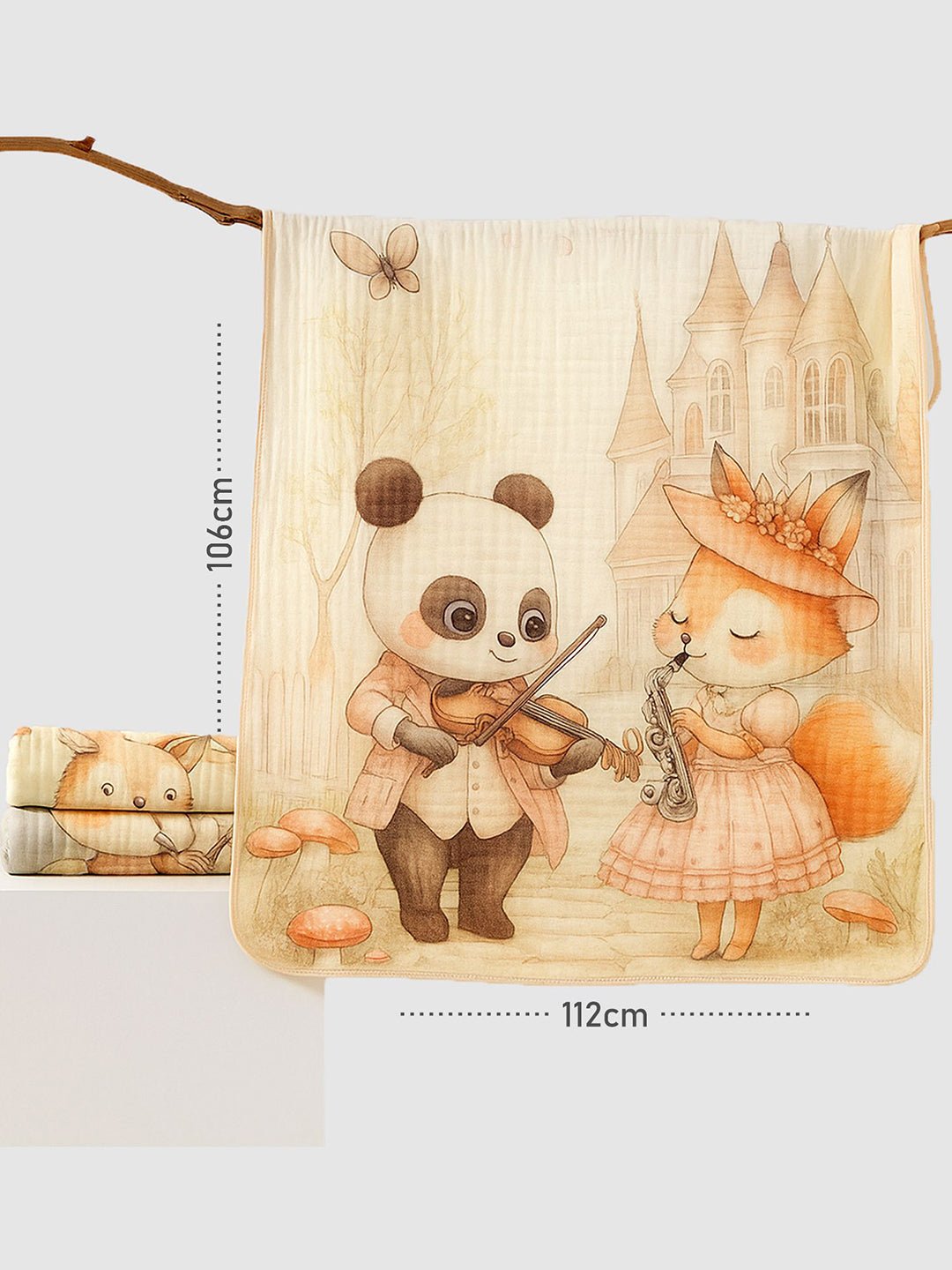 Musical Fox 1 PC Cotton Muslin Baby Blanket With Breathable Fabric