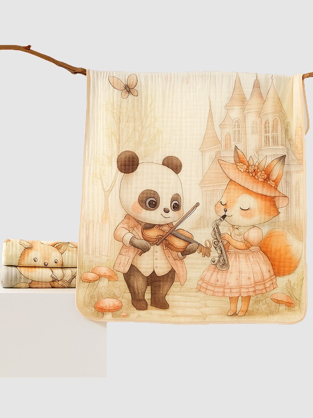 Musical Fox 1 PC Cotton Muslin Baby Blanket With Breathable Fabric