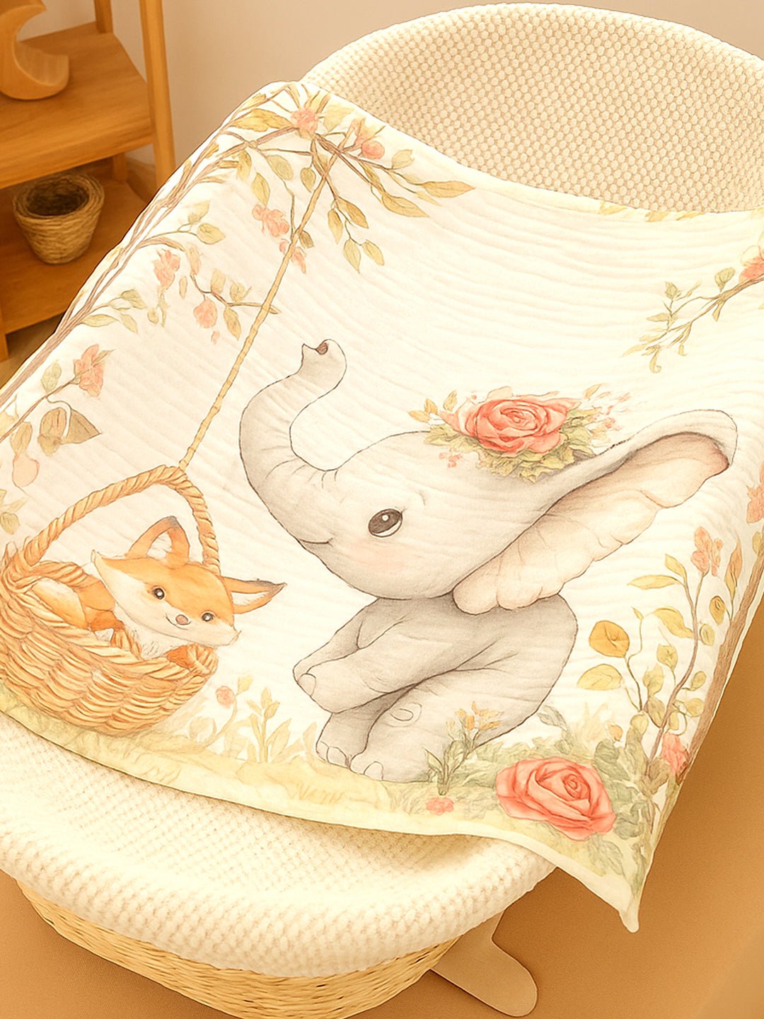 Musical Fox 1 PC Cotton Muslin Baby Blanket With Breathable Fabric