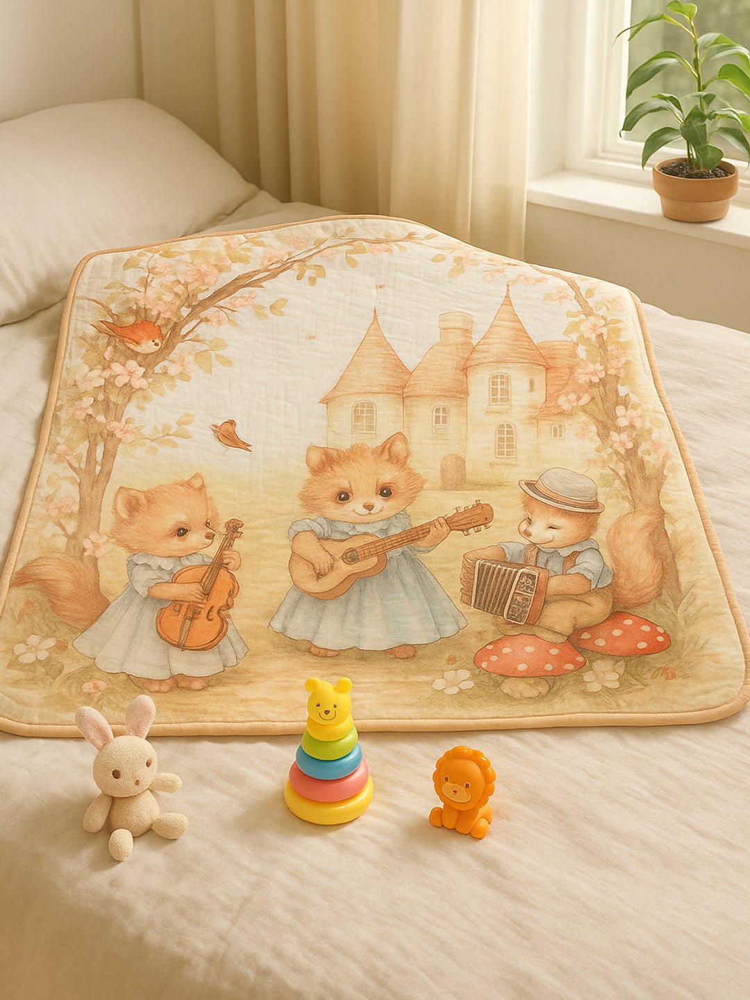 Musical Fox 1 PC Cotton Muslin Baby Blanket With Breathable Fabric
