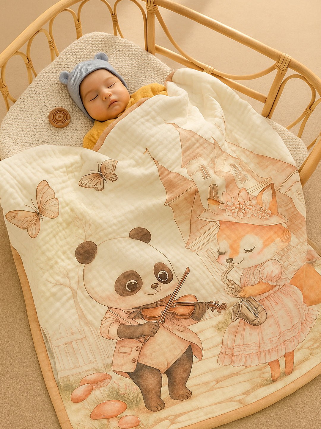 Musical Fox 1 PC Cotton Muslin Baby Blanket With Breathable Fabric