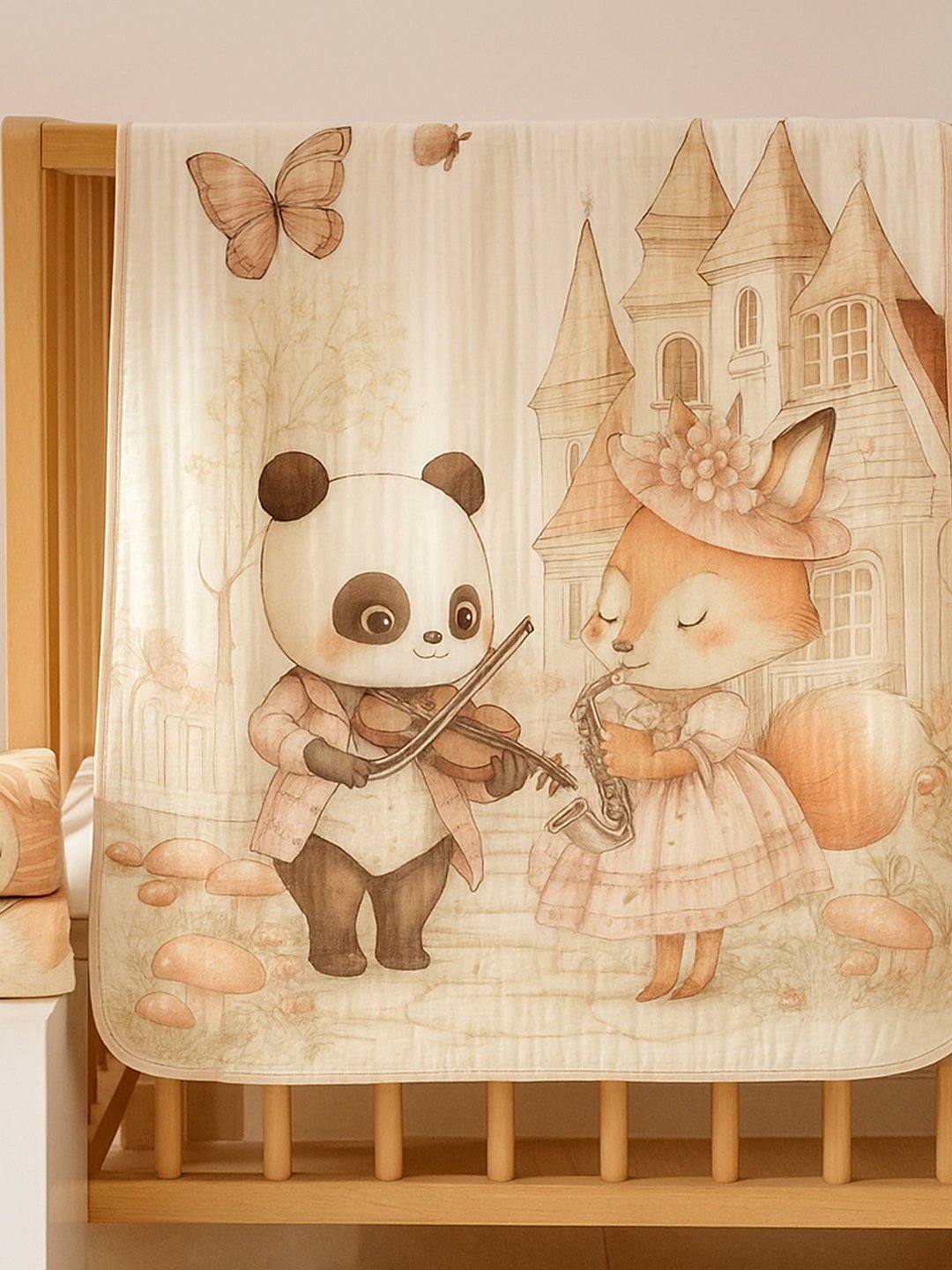 Musical Fox 1 PC Cotton Muslin Baby Blanket With Breathable Fabric