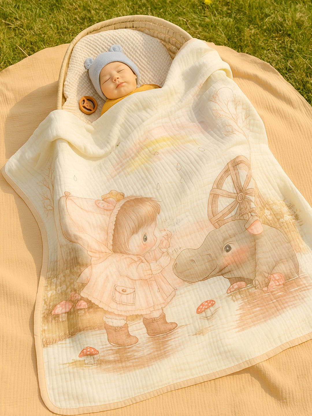 Musical Fox 1 PC Cotton Muslin Baby Blanket With Breathable Fabric