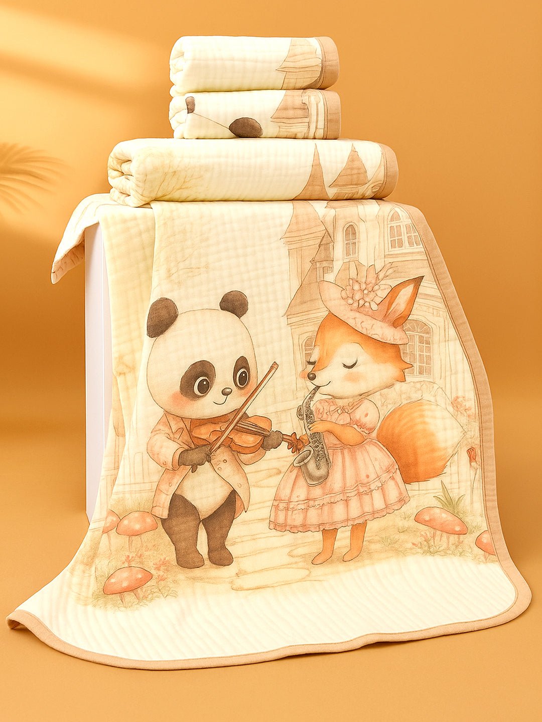 Musical Fox 1 PC Cotton Muslin Baby Blanket With Breathable Fabric